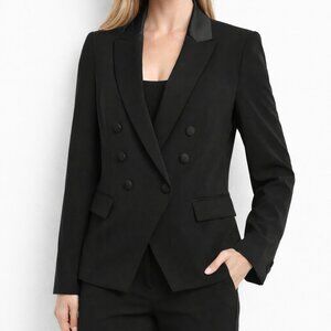 WHBM Tuxedo Studio Blazer Black Double Breasted Satin Lapel Size 12